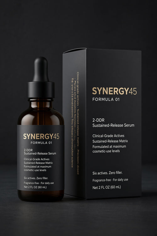 SYNERGY45 Formula 01 2-DDR scalp serum, 60 mL amber glass bottle
